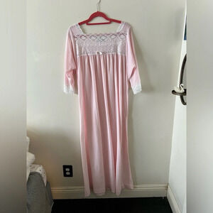 Christian Dior Nightgown Vintage Pink Lace sz L Sleepwear Loungewear Sleep Dress
